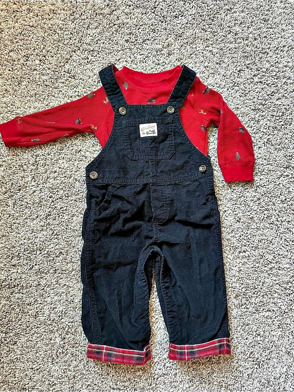 Holiday Christmas 2pc Corduroy Overalls & Shirt Set Christmas Santa Photo Outfit